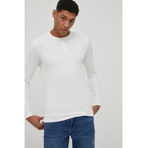 Bavlněné tričko s dlouhým rukávem Solid bílá barva, hladký