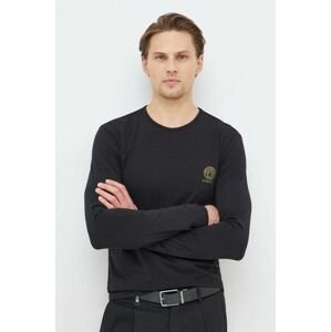 Tričko s dlouhým rukávem Versace černá barva, s potiskem, AU10197