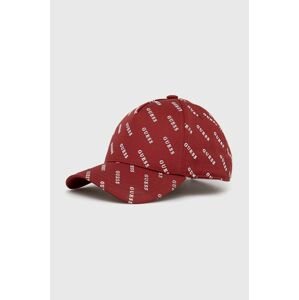Bavlněná čepice Guess červená barva, vzorovaná