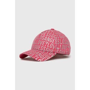 Dětská bavlněná čepice Guess růžová barva, vzorovaná