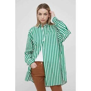 Bavlněné tričko Y.A.S dámská, zelená barva, relaxed, s klasickým límcem