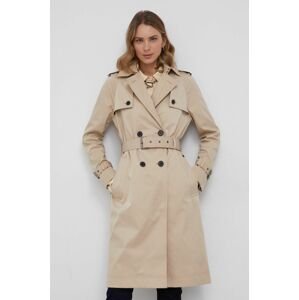 Trench kabát Calvin Klein dámský, béžová barva, přechodný, dvouřadový