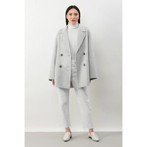 Vlněný kabát Ivy & Oak šedá barva, přechodný, dvouřadový