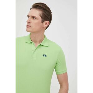 Bavlněné polo tričko La Martina zelená barva, hladký