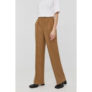 Kalhoty s příměsí lnu Herskind dámské, hnědá barva, široké, high waist