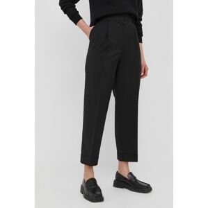 Vlněné kalhoty The Kooples dámské, černá barva, jednoduché, high waist