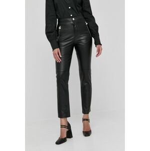 Kožené kalhoty Custommade dámské, černá barva, jednoduché, high waist