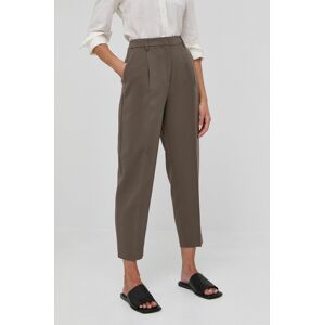 Kalhoty Bruuns Bazaar dámské, hnědá barva, jednoduché, high waist