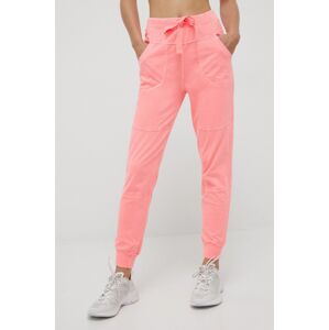 Bavlněné kalhoty Deha dámské, růžová barva, jogger, medium waist