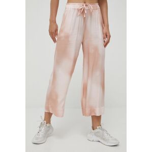 Kalhoty Deha dámské, růžová barva, široké, medium waist