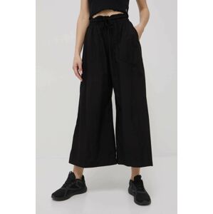Bavlněné kalhoty Deha dámské, černá barva, široké, high waist