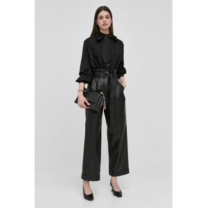 Kožené kalhoty Karl Lagerfeld dámské, černá barva, široké, high waist