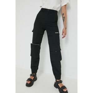 Bavlněné kalhoty Sixth June dámské, černá barva, kapsáče, high waist