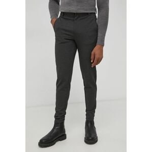 Kalhoty Bruuns Bazaar Politan pánské, šedá barva, přiléhavé