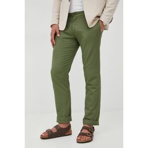 Plátěné kalhoty La Martina pánské, zelená barva, jednoduché