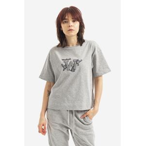 Bavlněné tričko Woolrich GRAPHIC šedá barva