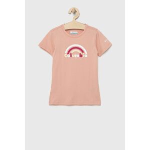 Dětské bavlněné tričko Columbia růžová barva