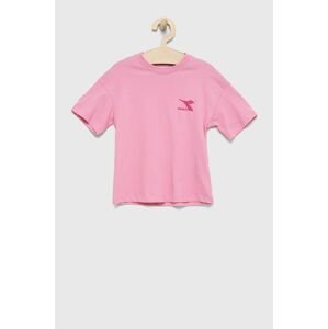 Dětské bavlněné tričko Diadora růžová barva