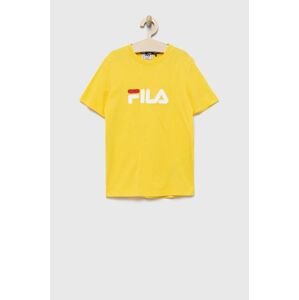 Dětské bavlněné tričko Fila žlutá barva, s potiskem