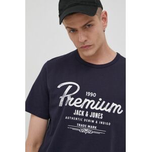 Bavlněné tričko Premium by Jack&Jones tmavomodrá barva, hladký