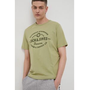 Bavlněné tričko Premium by Jack&Jones zelená barva, hladký