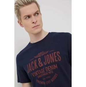 Bavlněné tričko Premium by Jack&Jones tmavomodrá barva, s potiskem