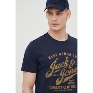 Bavlněné tričko Premium by Jack&Jones tmavomodrá barva, s potiskem