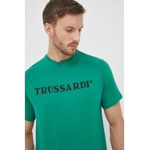 Bavlněné tričko Trussardi zelená barva, s potiskem