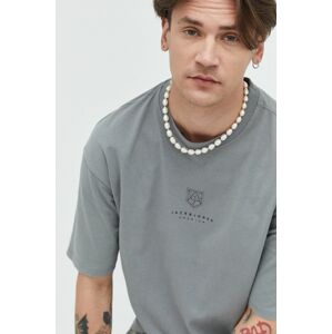 Bavlněné tričko Premium by Jack&Jones šedá barva, s potiskem