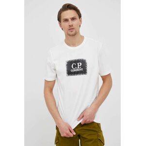 Bavlněné tričko C.P. Company bílá barva, s potiskem