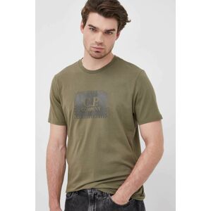 Bavlněné tričko C.P. Company zelená barva, s potiskem