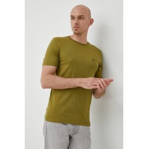 Bavlněné tričko C.P. Company zelená barva, hladký