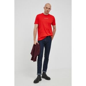 Bavlněné tričko Paul&Shark červená barva, hladký