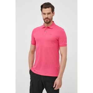 Bavlněné polo tričko BOSS růžová barva, s aplikací