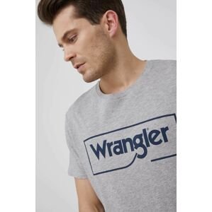 Tričko Wrangler pánský, šedá barva, s potiskem