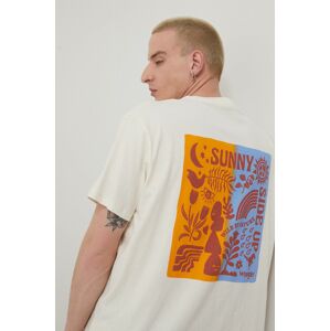 Bavlněné tričko Wrangler béžová barva, s potiskem