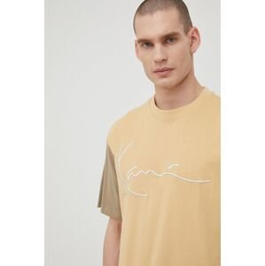 Bavlněné tričko Karl Kani béžová barva, s aplikací