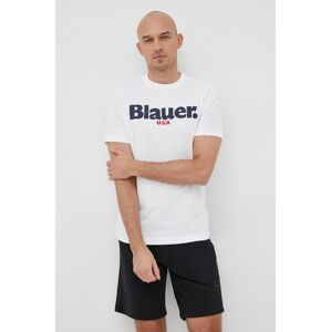 Bavlněné tričko Blauer bílá barva, s potiskem