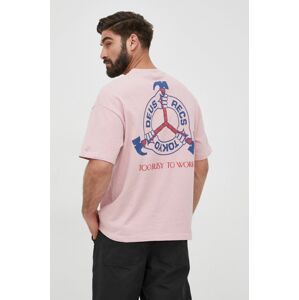 Bavlněné tričko Deus Ex Machina růžová barva, s potiskem