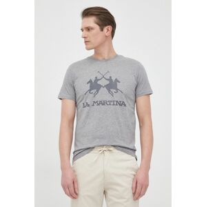 Bavlněné tričko La Martina šedá barva, s aplikací