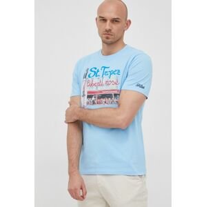 Bavlněné tričko MC2 Saint Barth tyrkysová barva, s potiskem
