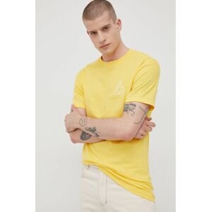 Bavlněné tričko HUF žlutá barva, s potiskem