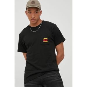 Bavlněné tričko HUF černá barva, s aplikací