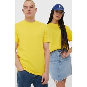 Bavlněné tričko Superdry žlutá barva, hladký