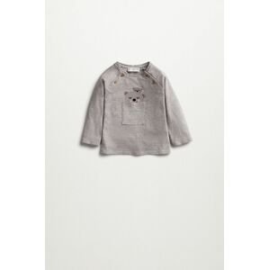 Dětské tričko s dlouhým rukávem Mango Kids POCKET šedá barva