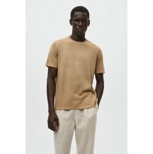 Tričko s lněnou směsí Mango Man Lino béžová barva