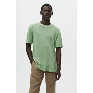 Tričko s lněnou směsí Mango Man Lino zelená barva