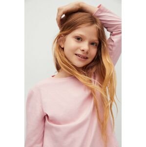 Dětská bavlněná košile s dlouhým rukávem Mango Kids růžová barva